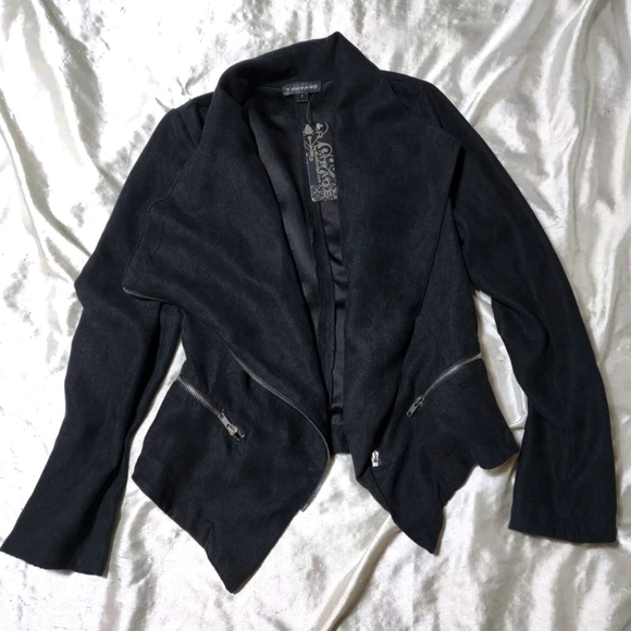 NWT Rampage Black Asymmetrical Zip Faux Micro Suede Long Sleeve Jacket - Picture 4 of 16